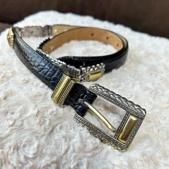 Brighton black leather faux croc gold and silver belt size small main image 11
